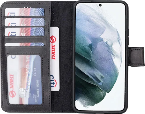 Miniatura 39 de HARDISTON Funda de piel compatible con Samsung Galaxy S22 Ultra – Funda magnética fuerte desmontable hecha a mano con tarjeteros y soporte, Negro