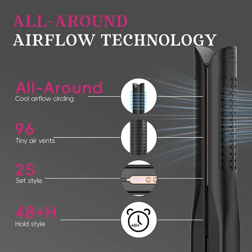 Miniatura 4 de SKIMI Airflow Styler 2.0 - Plancha plana de titanio y rizadora, 96 rejillas de ventilación de aire frío para un estilo de duración de 48 horas