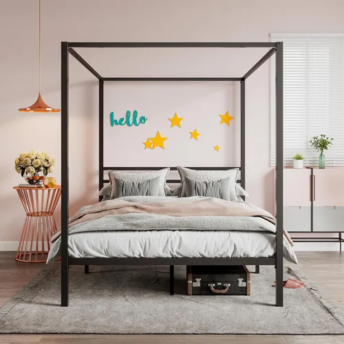 Miniatura 6 de SHA CERLIN Base de cama con dosel, tamaño matrimonial, base de colchón con soporte de listones de metal, no necesita somier, fácil montaje
