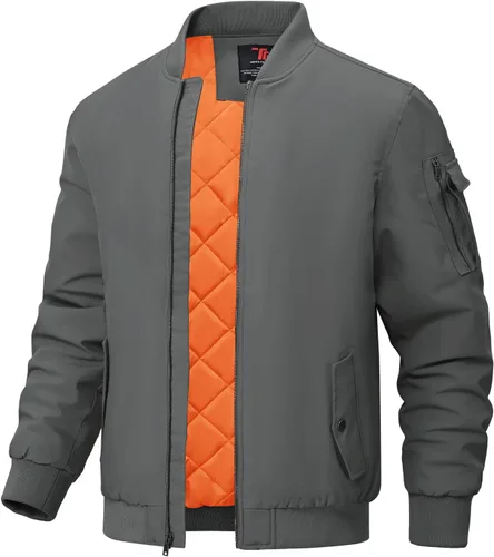 Miniatura 16 de BGOWATU - Chaqueta para hombre, impermeable, acolchada, tipo bomber, casual, para otoño e invierno, cálida y acolchada