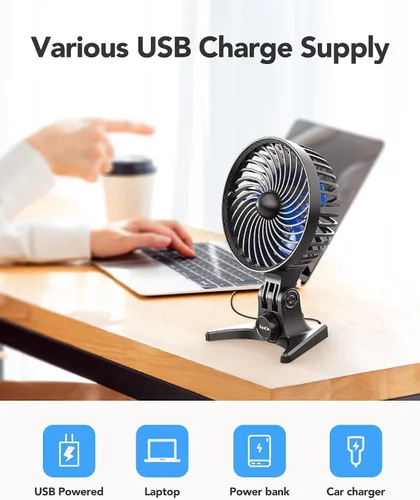 Miniatura 6 de AaoLin Ventilador de escritorio USB, ventiladores pequeños con velocidades variables CVT, flujo de aire de enfriamiento fuerte, portátil silencioso