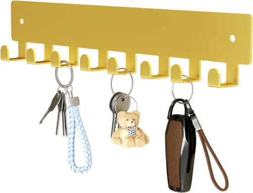 Miniatura 11 de pickpiff Soporte para llaves de pared, soporte adhesivo para llaves con 8 ganchos para llavero de automóvil, organizador de llavero de metal, negro