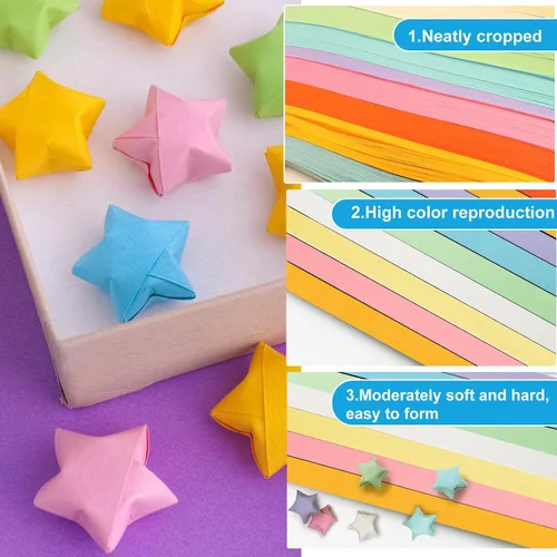 Miniatura 2 de FoDau770 Tiras de papel de estrella de color sólido, 1080 hojas de papel de estrella de origami para manualidades, regalo, proyecto de bricolaje, 10