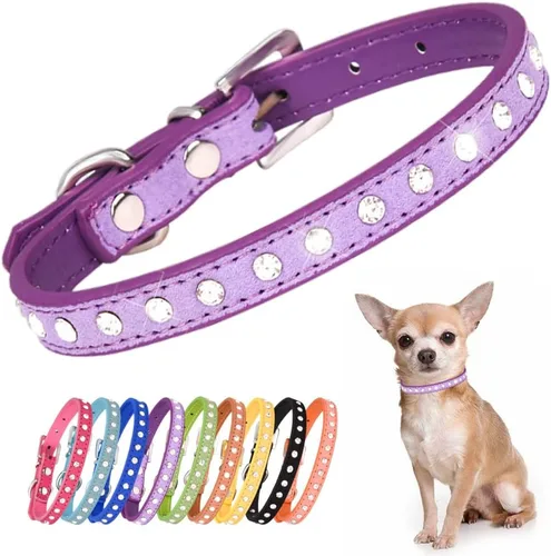 Miniatura 13 de Collares de perro con rines rosa para perros medianos, bonitos collares de cachorro de diamante con cristales brillantes y pedrería para perritas