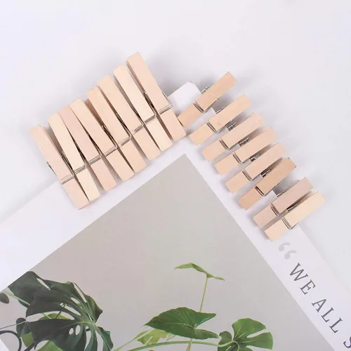 Miniatura 7 de Alfileres de madera para ropa, 100 piezas de color madera de 1.3 pulgadas (1.4 in) pequeños clips de madera con cordel de yute de 33 pies para clips