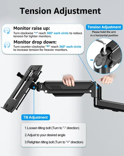 Miniatura 9 de MOUNTUP Soporte de pared para laptop, soporte ajustable para laptop de máximo 17" notebook o monitor máximo de 32", soporte de pared para laptop