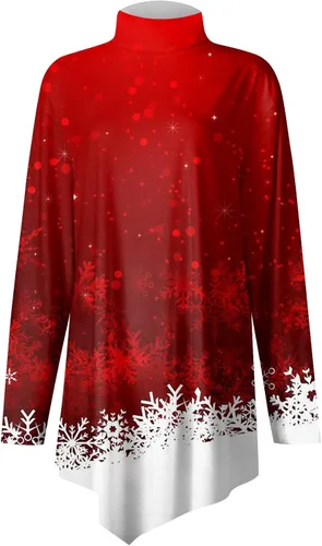 Miniatura 5 de Christmas Shirts for Women, Women's Fall Christmas Print Tops High Neck 2023 Top Irregular Hem Cute Long Sleeve Pullover