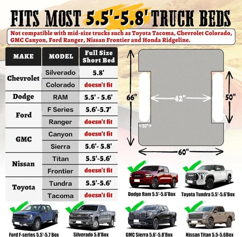 Miniatura 5 de Umbrauto Truck Bed Air Mattress Inflatable Pickup Camping Airbed for 5.5-5.8ft Full Size Short Truck Bed Road Trip Sleeping Pad with Pump for