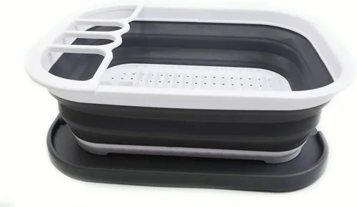Miniatura 2 de SAMMART Escurridor de platos plegable de 3.17 galones con bandeja, juego de escurridor plegable, organizador de vajilla portátil, bandeja