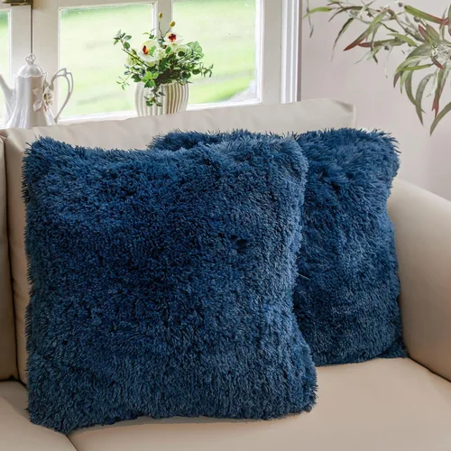 Miniatura 15 de Cheer Collection Almohadas Decorativas para Sofá y Cama, Almohadas Decorativas Suaves de Pelo Largo con Rellenos Incluidos, Acogedoras Almohadas