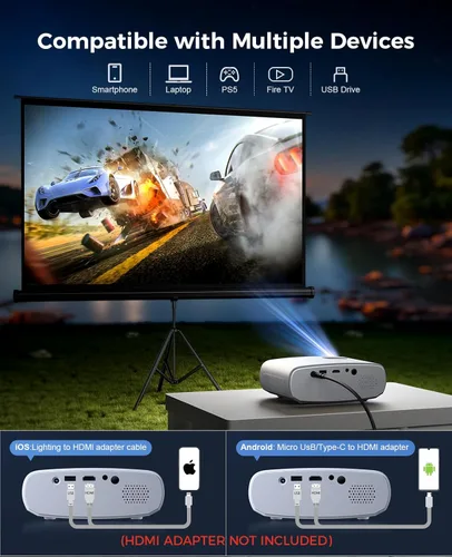 Miniatura 9 de Elephas – 2020 Mini Proyector de Película, 5000 LUX Full HD 1080P Proyector de Video, con 50,000 Horas de Vida de la Lámpara LED y Pantalla de 200