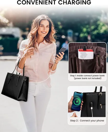 Miniatura 6 de LOVEVOOK Bolsa de computadora portátil para mujer, bolsa de computadora de moda de gran capacidad, juego de bolso de hombro de cuero, maletín