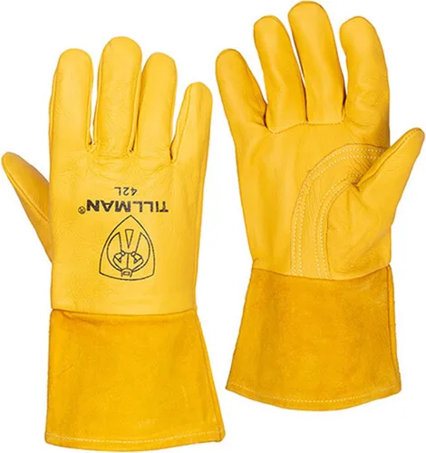 Tillman - Guantes de soldador MIG de grado superior con forro de espuma de algodón de grano superior marrón grande con pulgar recto, puño de 4