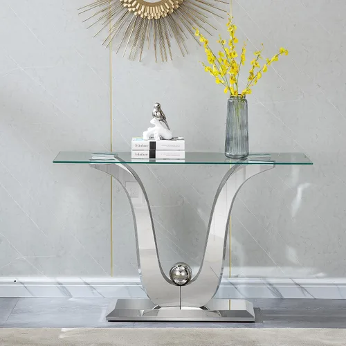 Miniatura 50 de Mesa de centro de cristal de lujo, mesa de centro de sofá de 47 pulgadas con marco de acero inoxidable dorado y parte superior de vidrio negro, mesa