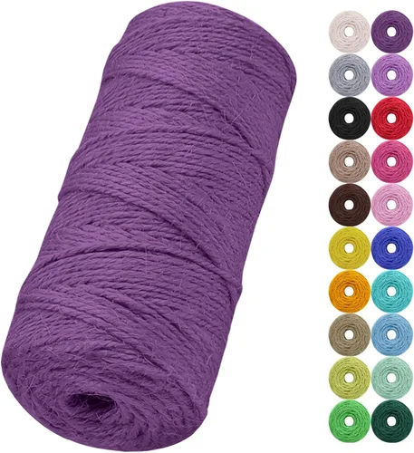 Miniatura 30 de Cuerda de yute natural de 0.079 pulgadas y 328 pies para manualidades, cuerda de yute de colores de 3 capas para envoltura de regalos, jardinería