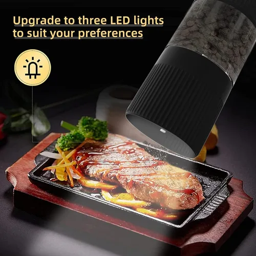 Miniatura 6 de T-mark Juego de molinillo eléctrico de sal y pimienta, funciona con pilas, molinillo automático de sal y pimienta con una sola mano con luces LED