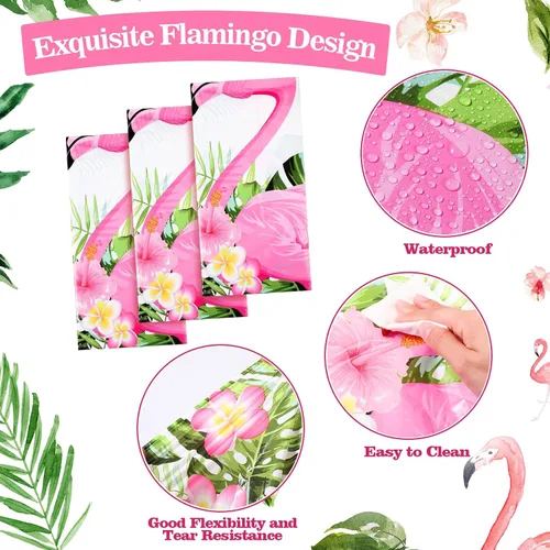 Miniatura 4 de Preboun 3 manteles de verano con diseño de flamenco para fiestas, mantel de plástico tropical hawaiano, 54 x 108 pulgadas, decoración de mesa rosa