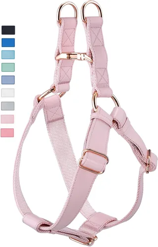 Miniatura 13 de Arnés de Cuero Suave Sin Tirones para Perro - Arnés Ajustable de Paso para Perro con Hebilla de Metal Resistente de Oro Rosa, Chalecos Halter