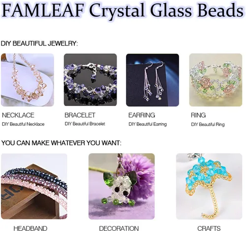 Miniatura 7 de 100 cuentas de cristal de cristal, cuentas de vidrio de 0.236 pulgadas para la fabricación de joyas, cuentas de bicona, cuentas de cristal de bicono
