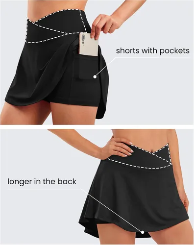 Miniatura 5 de Falda de tenis plisada con bolsillos para mujer, falda pantalón deportiva de golf con pantalones cortos de cintura cruzada