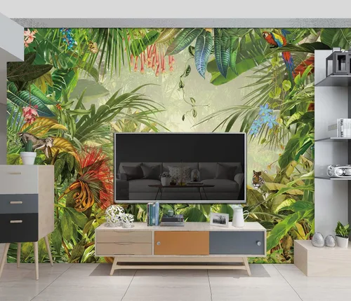 Miniatura 30 de Papel pintado botánico de selva tropical Hojas verdes de planta murales Estética para decorar habitación Sala de estar Fondo de TV Gran mural de B033