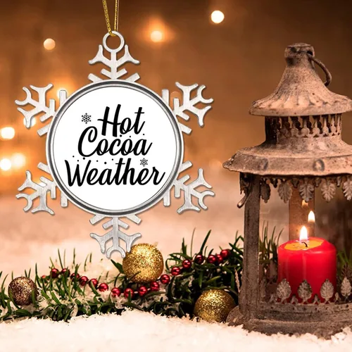 Miniatura 3 de Adornos de Navidad para árbol, cacao caliente, clima, regalos de recuerdo de Navidad, copo de nieve de metal, decoración de árbol de Navidad, citas