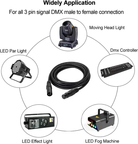 Miniatura 7 de Cable DMX de 10 pies / 10.0 ft, 4 paquetes de cables DMX de 3 pines, cables DMX, DMX512 XLR macho a hembra cable de señal de luz de escenario