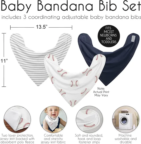 Miniatura 3 de Sweet Jojo Designs Baby Boy Girl Bandana Bibs for Newborn Infant Feeding Drool 3 Pack Set of Absorbent Fabric Bibdanas