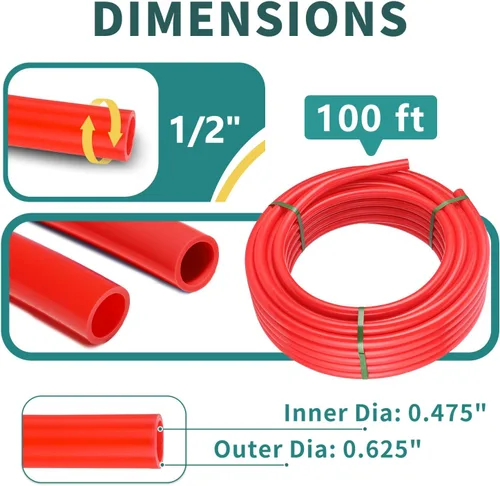Miniatura 2 de Tubo Niikappu Red PEX-B de 1/2 pulgada, tubo Pex B de 100 pies con un cortador de tubos, 10 accesorios de engarce de latón y 30 anillos de cobre