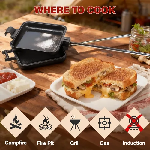 Miniatura 6 de Mountain Pie Maker - Hierro fundido para tartas de fogata, para acampar, paquete de 2