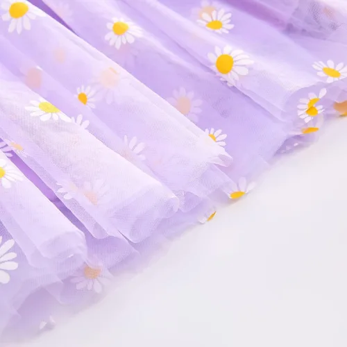 Miniatura 7 de Vestidos casuales de cumpleaños para niñas, vestidos de fiesta floral, margarita, sin mangas, 1-6 años, tul para playa (morado, 5-6 años)