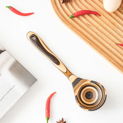 Miniatura 8 de Gudamaye Pakkawood - Cucharones profundos para sopa, cucharón de madera grande de 10.6 pulgadas para cocinar, juego de utensilios de cocina de madera