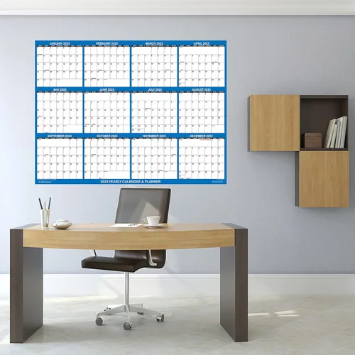 Miniatura 5 de 32" x 48" SwiftGlimpse - Calendario de pared 2026, borrable, grande XL, borrado en húmedo y seco, laminado, 12 meses, agenda anual, reversible, azul