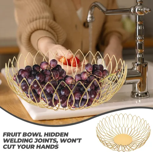 Miniatura 3 de Zerodeko Cesta de almacenamiento, cesta de almacenamiento de alambre de metal para frutas doradas, marco de metal decorativo, cuenco de frutas