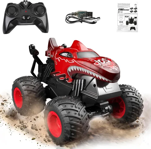 Miniatura 8 de BEZGAR Juguetes de Camiones Monstruo - Camión Monstruo de Control Remoto con Luz y Música, Juguetes de Dinosaurios para Niños, Camión RC a Escala