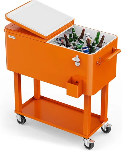 Miniatura 8 de VINGLI Baúl de hielo rodante de 80 cuartos de galón, carrito portátil para fiestas en el patio, bar, con estante, piscina de bebidas con abridor