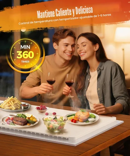 Miniatura 6 de Alfombrilla de calentamiento para alimentos, 6 ajustes de temperatura y 6 temporizadores, platos para bufé, reuniones, fiestas, uso diario Blanco