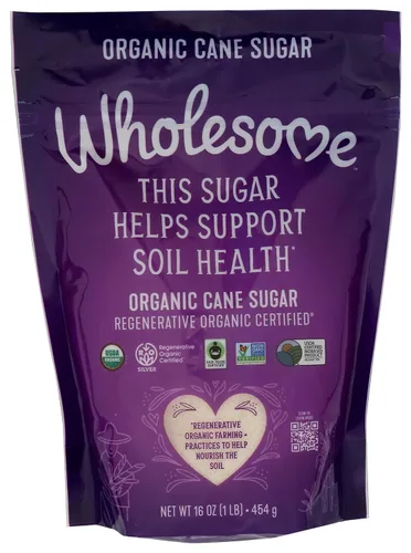 Wholesome Sweeteners Azúcar de Caña Orgánica de 16 Onzas, Comercio Justo, Sin OMG, Sin Gluten, Puro y Vegano, para Hornear y Endulzar, 1 Paquete