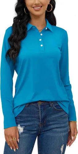 Miniatura 4 de TACVASEN Camisas tipo polo para mujer, camisetas casuales de manga larga para golf