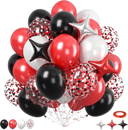 Miniatura 12 de Globos Rojos Negros Amarillos, 60pcs Globos Negros Borgoña Dorados, Globos Amarillos Granate Globos Rojos Negros Dorados con Confeti Para Cumpleaños