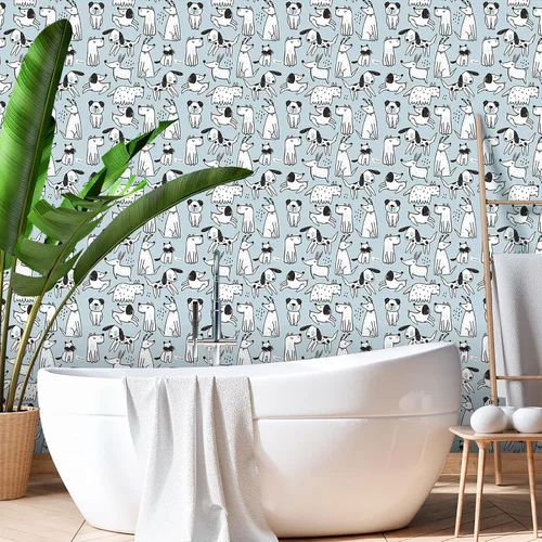 Miniatura 4 de CRE8TIVE Papel tapiz de 24 x 118 pulgadas para perros pequeños, papel tapiz de pelar y pegar, papel tapiz azul y blanco de animales de cachorro