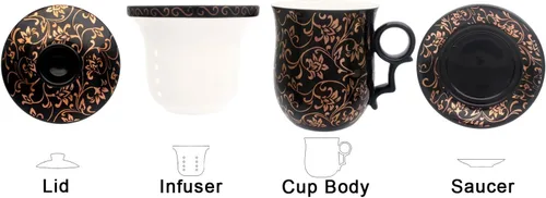 Miniatura 2 de Taza de té de porcelana con tapa de infusor y juegos de platillos – Taza de café de cerámica china Jingdezhen Taza de té de hoja suelta Sistema
