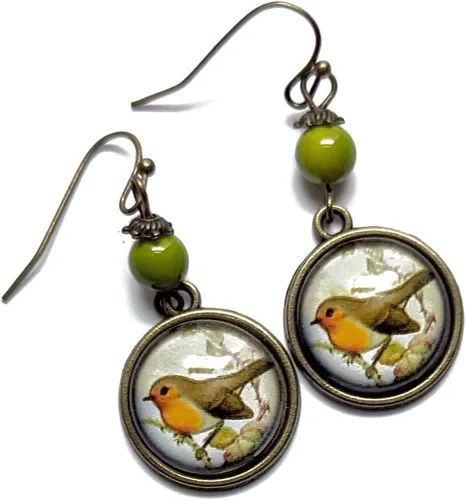 Miniatura 2 de Pendientes victorianos con diseño de pájaro de petirrojo invertido