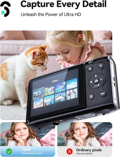 Miniatura 2 de Cámara digital SOOMFON - Cámaras para niños Max 72MP de punto y disparo con zoom 16X, tarjeta TF de 32G, 2 baterías y lector de tarjetas, cámara