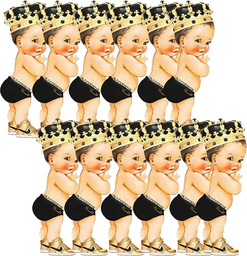 Miniatura 8 de Pañal negro con recortes del Principito para centros de mesa, baby shower, decoración de fiesta de primer cumpleaños, tenis con corona dorada