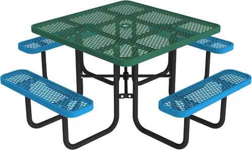 Miniatura 15 de Norwood Commercial Furniture - Mesa de picnic redonda de 46 pulgadas con bancos y agujero para paraguas, mesa de picnic portátil de acero de grado