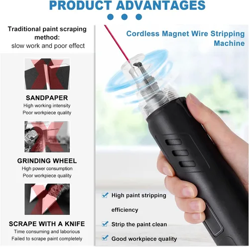 Miniatura 4 de Máquina peladora de alambre magnético inalámbrico 2000mAh 50W para alambre esmaltado 0.0118 "-0.0984", pelacables esmaltados de mano con batería