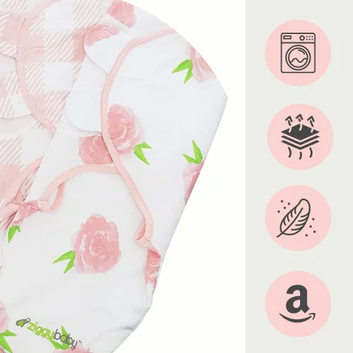 Miniatura 6 de Ziggy Baby Juego de manta ajustable para bebé niña, tamaño pequeño/mediano, 0-3 meses, paquete de 3 unidades, peonía rosa, corazón rosa, cuadros