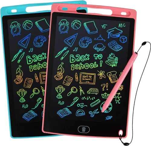 Tableta de escritura LCD, 2 paquetes de almohadillas de dibujo para niños de 3, 4, 5, 6 años, 8.5 pulgadas, líneas coloridas, garabatos, juguetes
