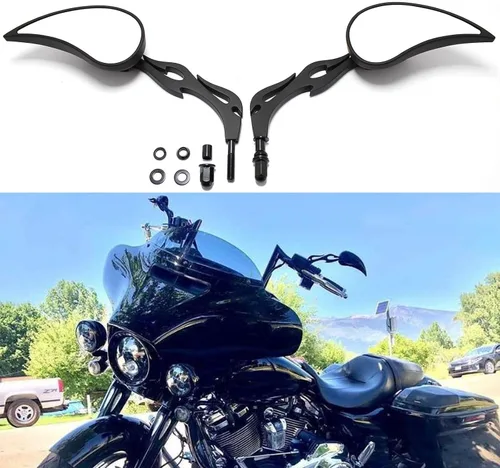 Miniatura 6 de Espejos retrovisores negros de 8 mm en forma de lágrima para motocicletas, compatibles con Road King, Street, Electra Glide, Road Glide, Dyna